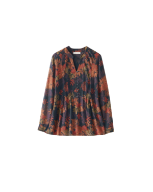Autumn Floral Pleated Tunic Blouse