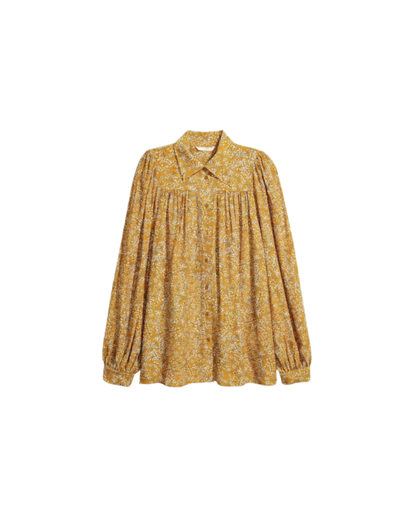 Vintage Mustard Floral Pleated Top