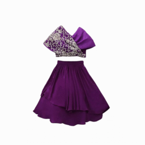 Sequin Draped Top with Asymmetrical Chinon Skirt