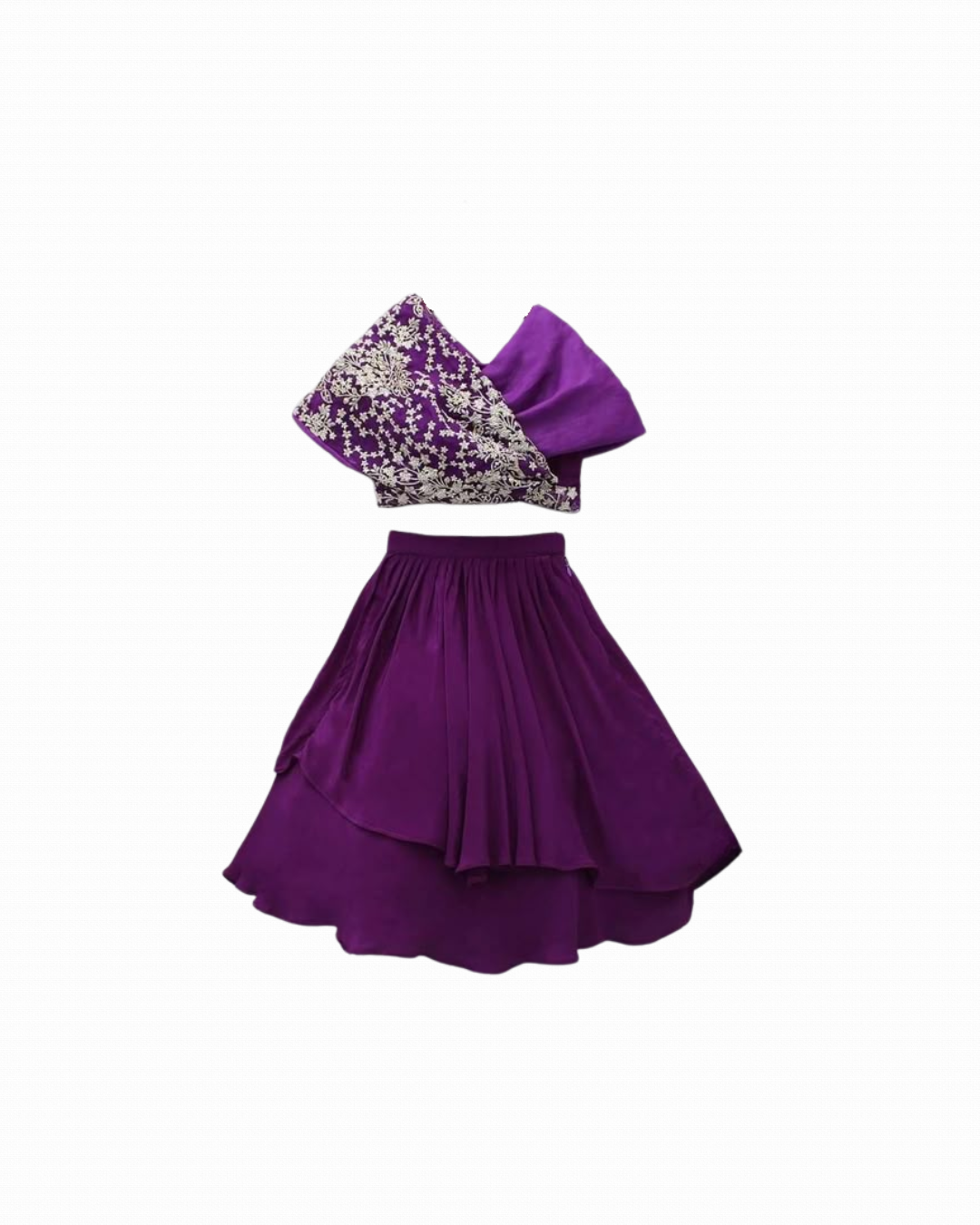 Sequin Draped Top with Asymmetrical Chinon Skirt