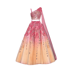 Pink & Peach Ombre One-Shoulder Lehenga Choli