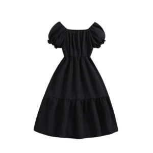 Black Puff Sleeve Midi Dress