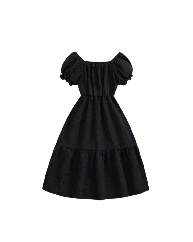 Black Puff Sleeve Midi Dress
