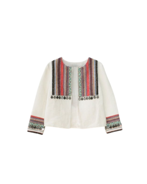 White Embroidered Long-Sleeve Koti Jacket