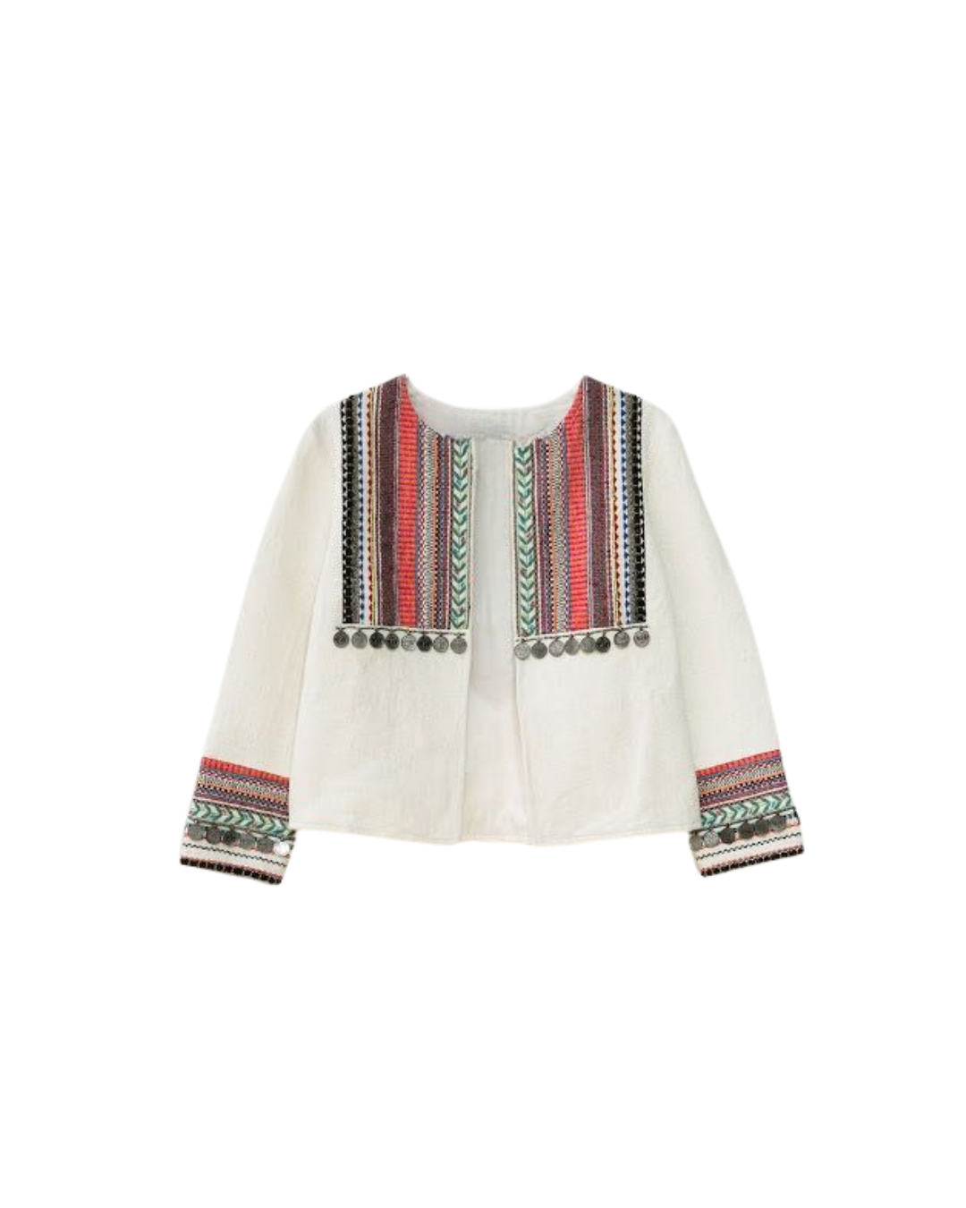 White Embroidered Long-Sleeve Koti Jacket