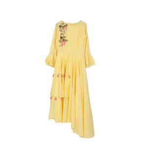 Bright Yellow Embroidered Layered Kurti