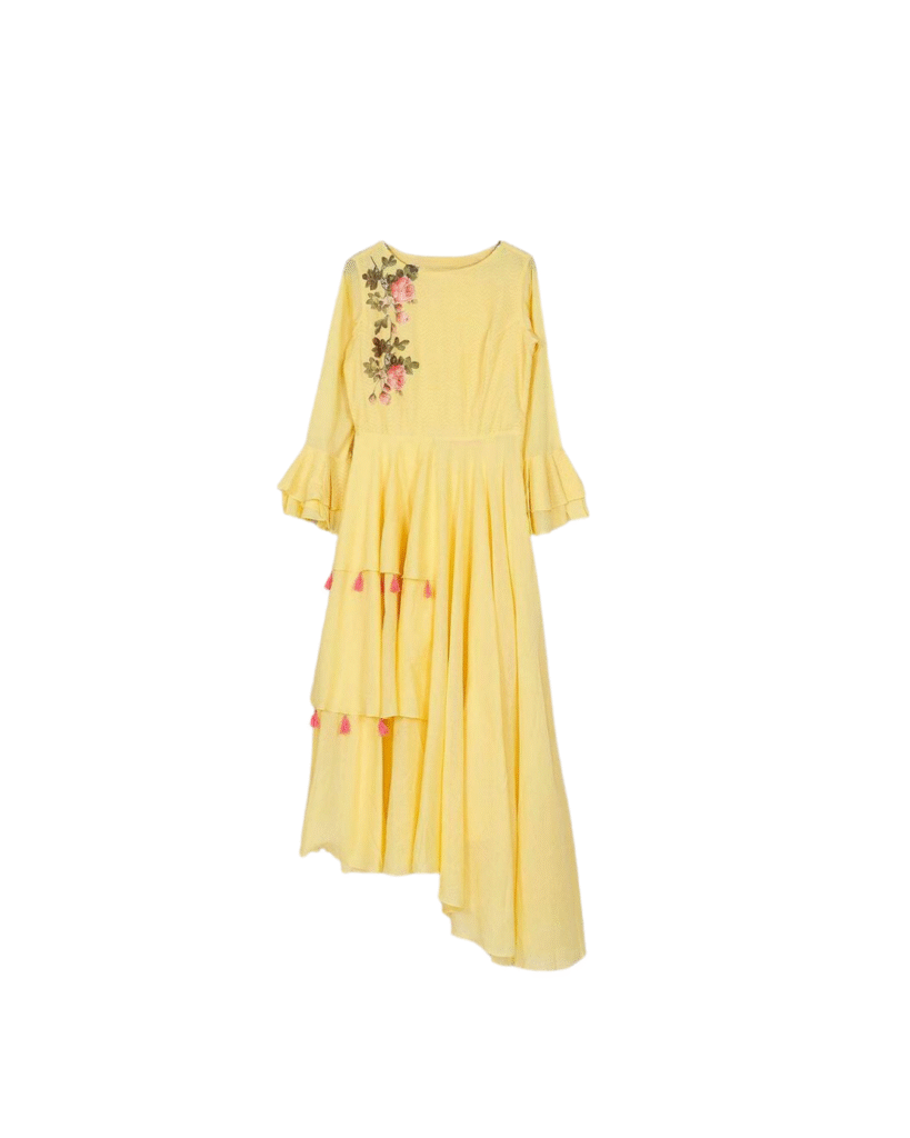 Bright Yellow Embroidered Layered Kurti
