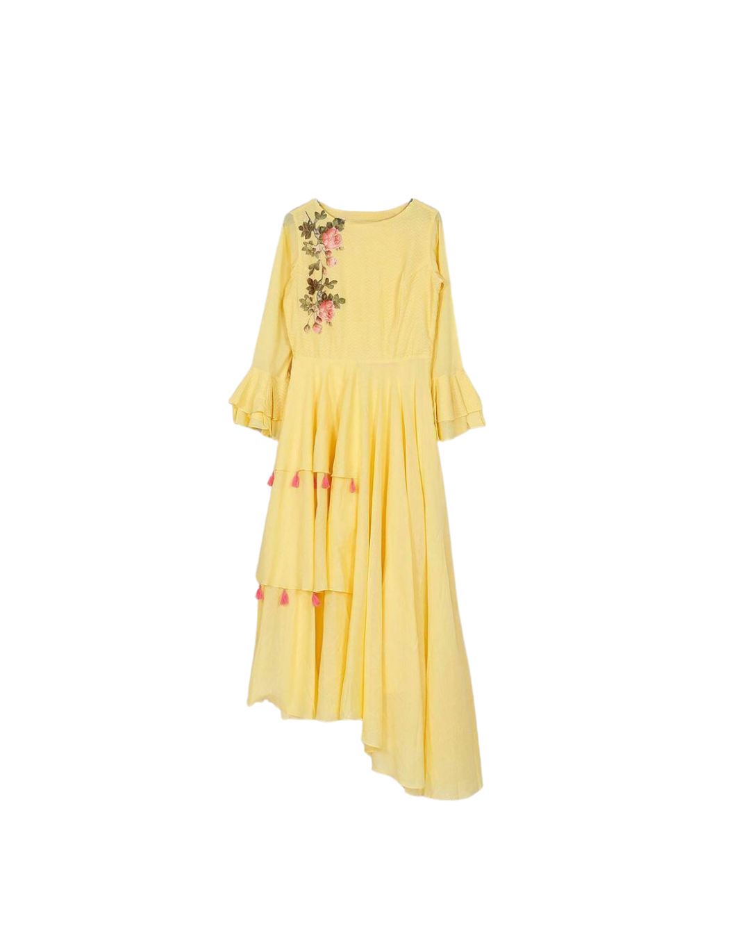 Bright Yellow Embroidered Layered Kurti