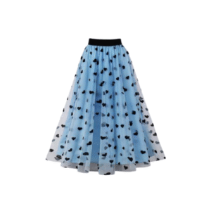 Blue Mesh Heart Print Skirt