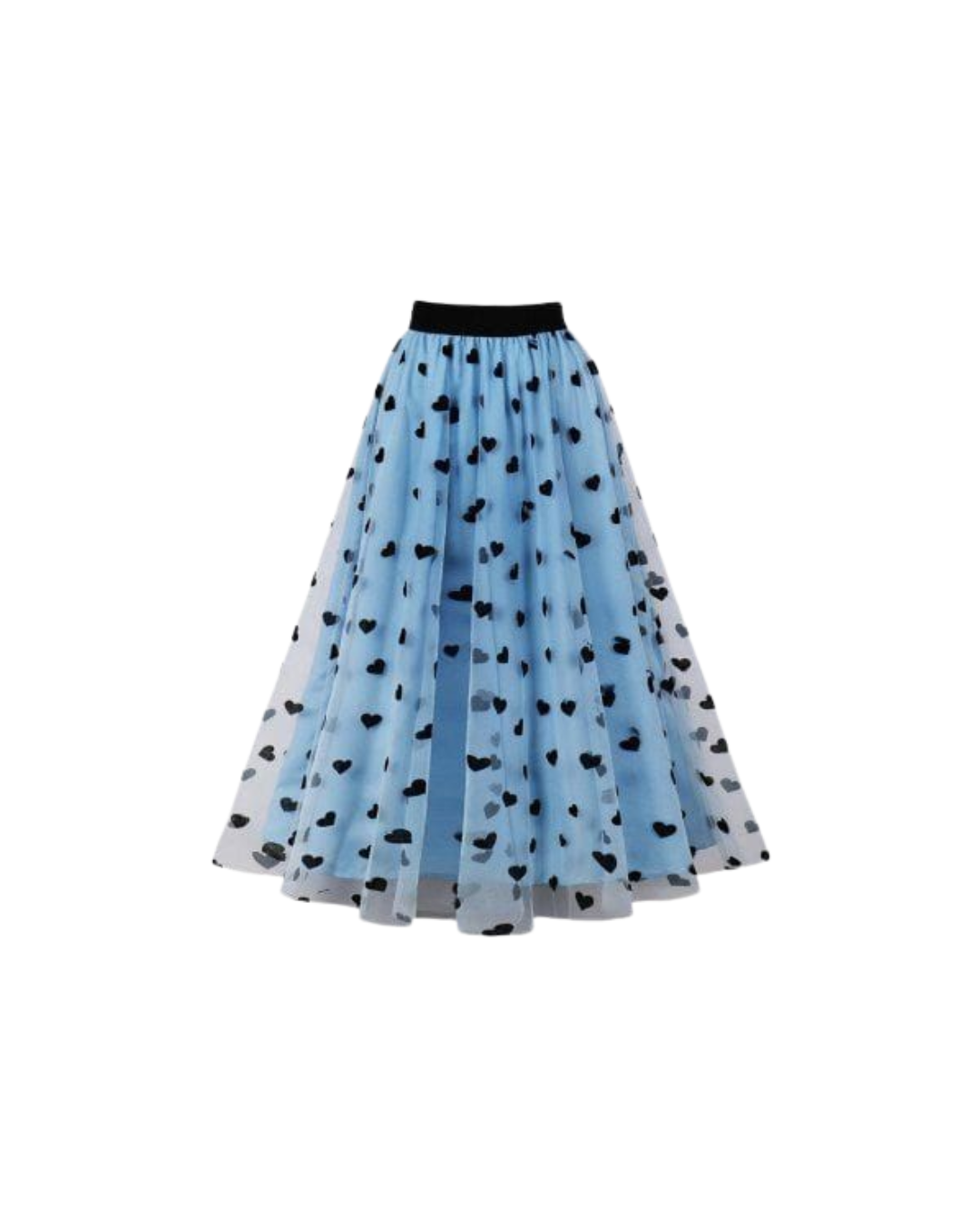 Blue Mesh Heart Print Skirt