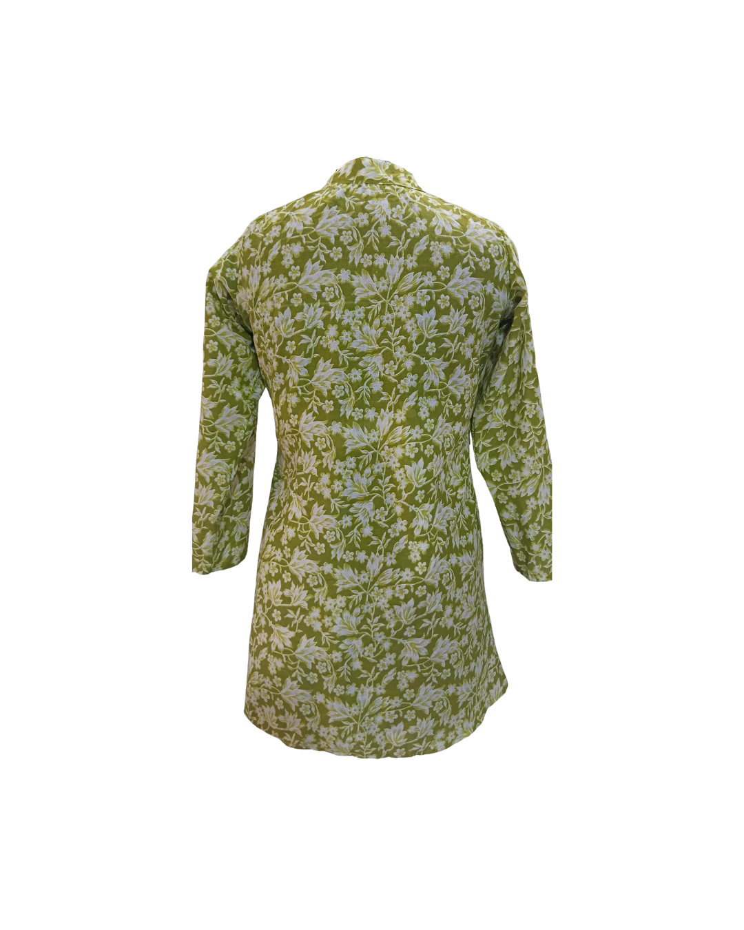 Green and White Floral Print Cotton Kurta - Image 2
