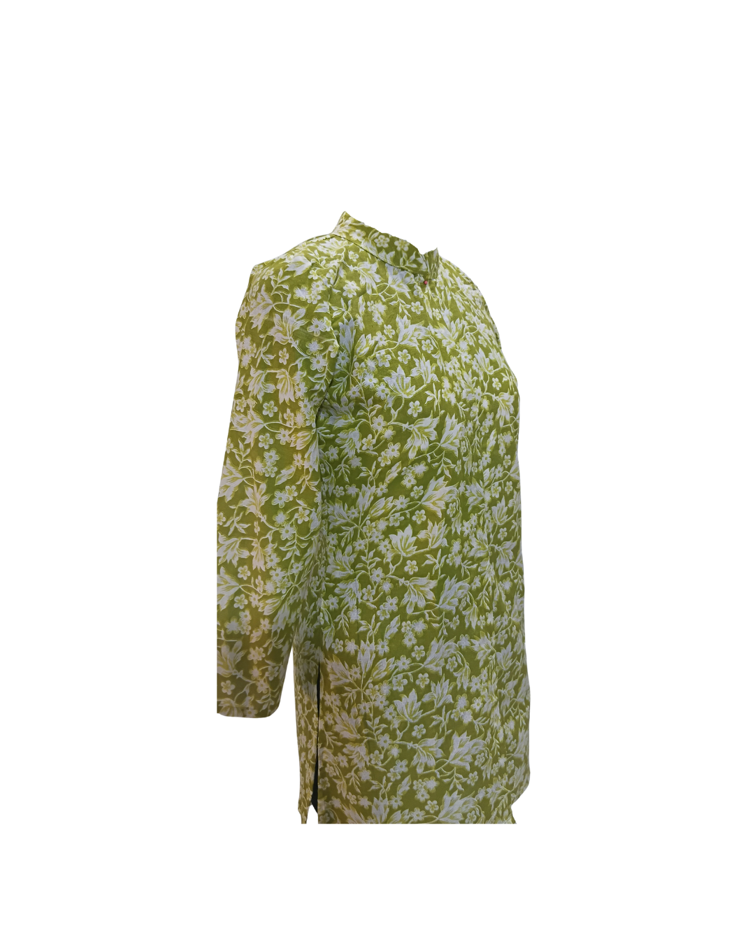 Green and White Floral Print Cotton Kurta - Image 3