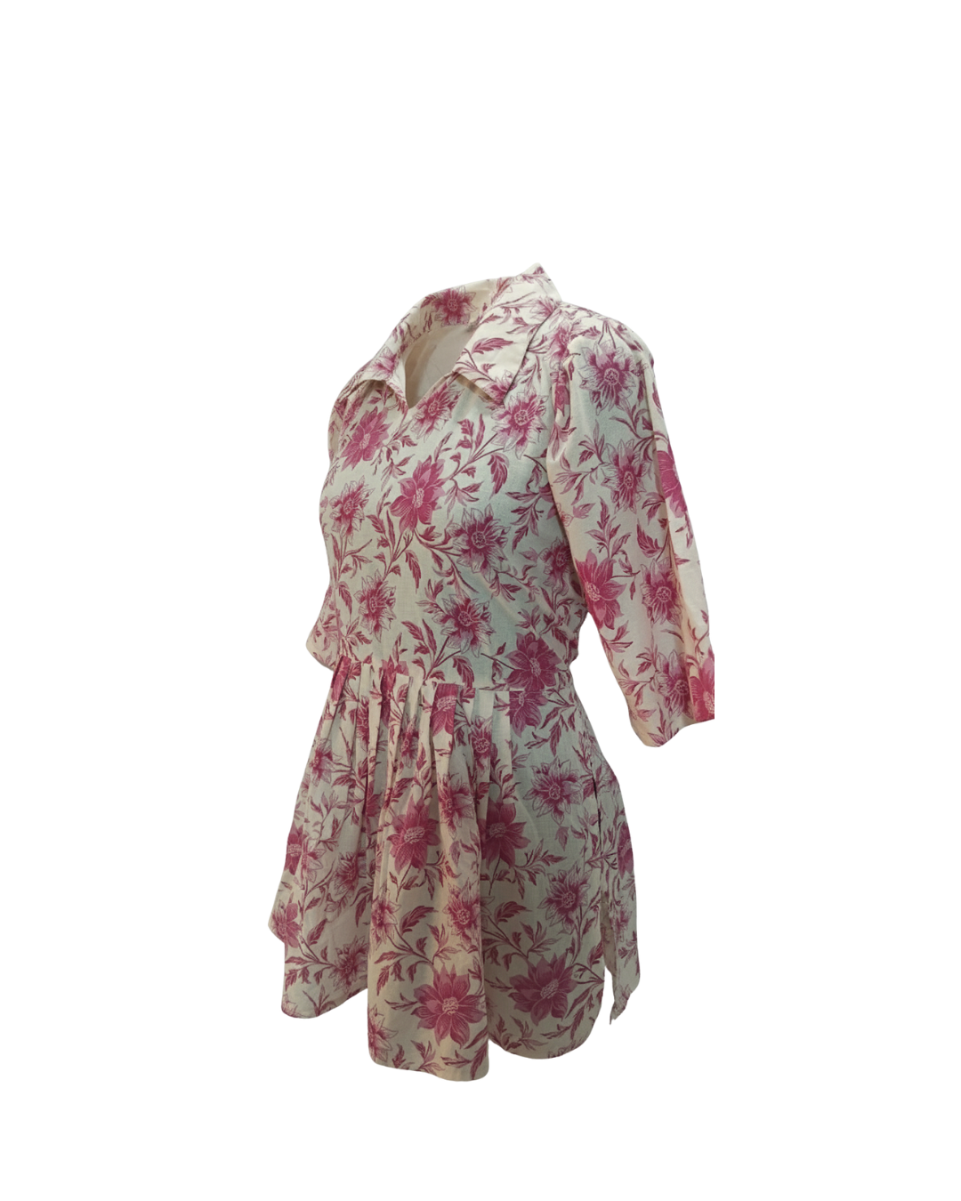 Pink Floral Printed Short Tunic Top - Image 3