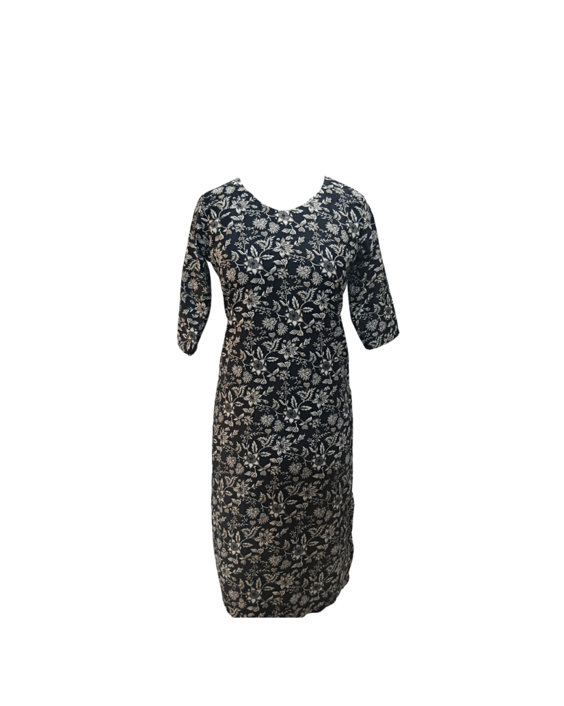 Floral Embroidered Black Cotton Kurti