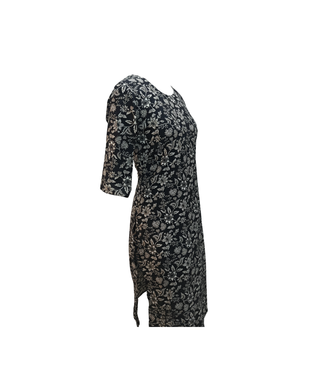 Floral Embroidered Black Cotton Kurti - Image 2