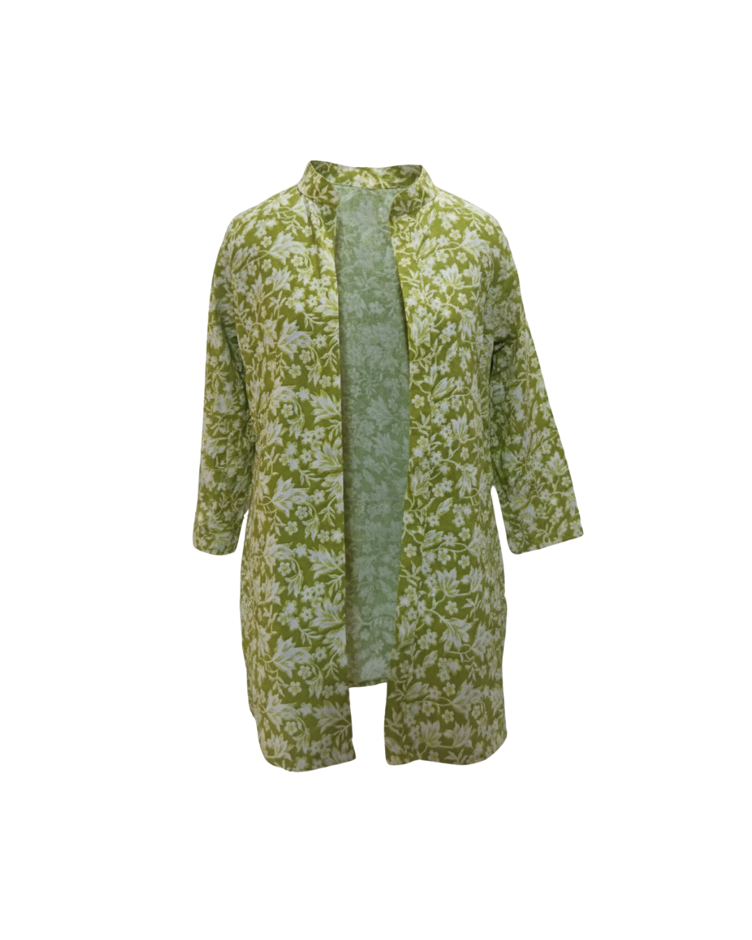 Green and White Floral Print Cotton Kurta - Image 4
