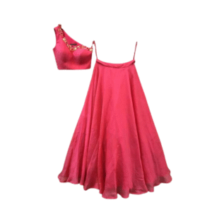 Pink One-Shoulder Embroidered Lehenga Set