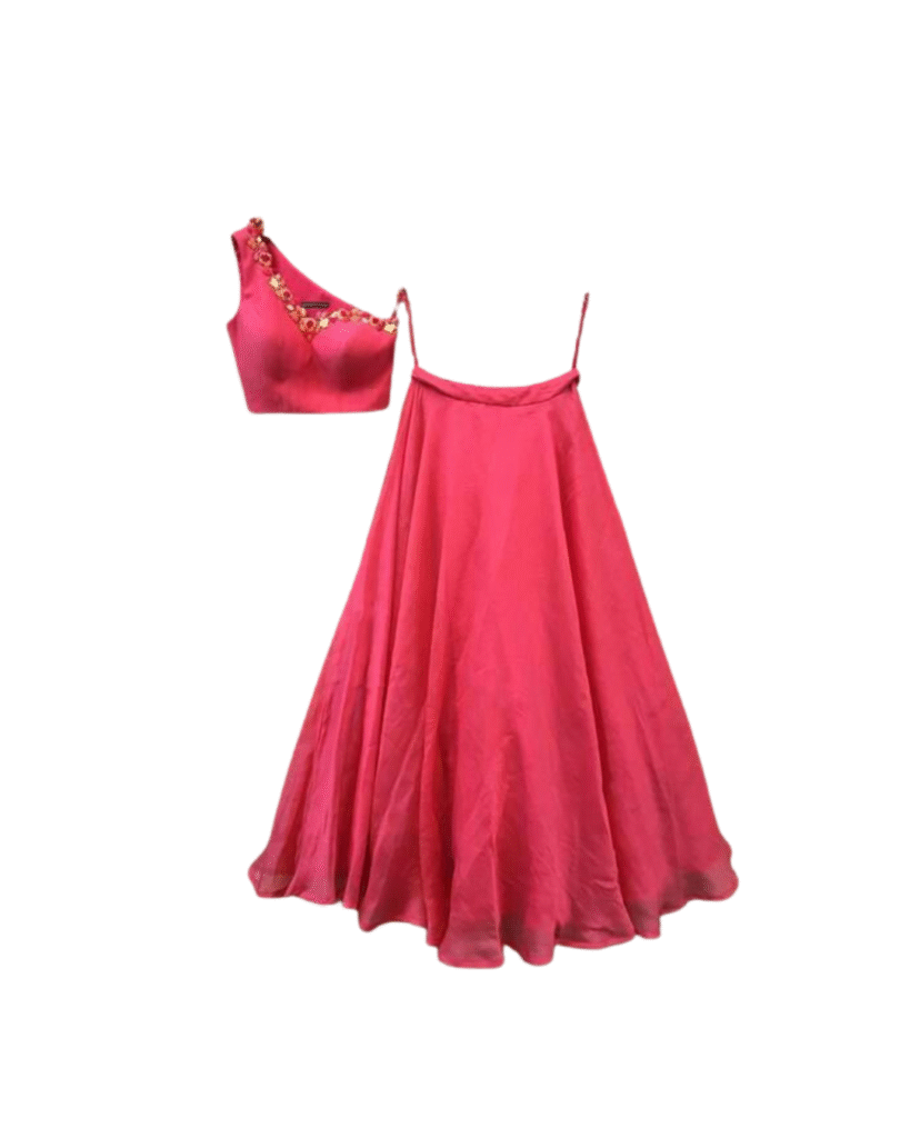 Pink One-Shoulder Embroidered Lehenga Set