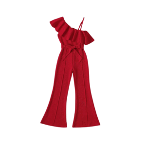 Red One-Shoulder Ruffle Jumpsuit