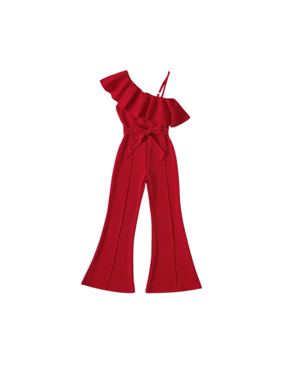 Red One-Shoulder Ruffle Jumpsuit