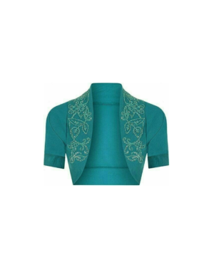 Elegant Embroidered Teal Bolero Jacket