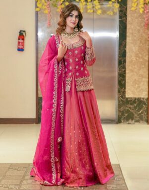 Rageshvari Creation Pink Roman Silk Beads & Stones Embroidered Ready-to-Wear Lehenga Choli Set