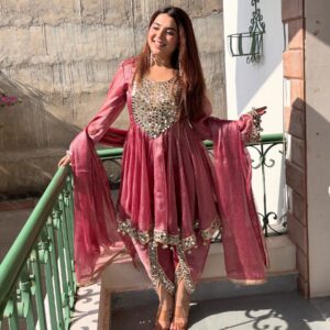 Rageshvari Fashion Pink Fandy Silk Dhoti Style Suit with Real Mirror Work