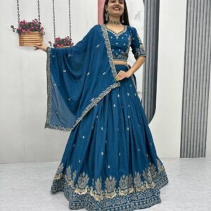 Rageshvari Creation Real Model Chinon Lehenga Choli with Embroidered Thread Work & Matching Dupatta