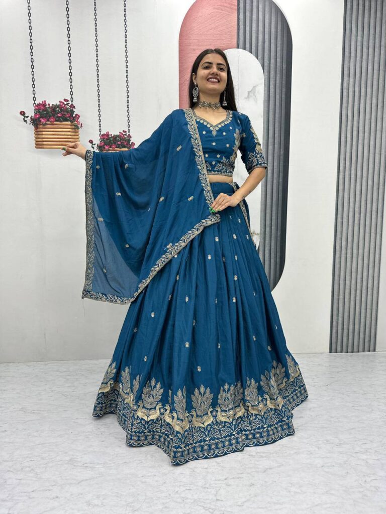 Rageshvari Creation Real Model Chinon Lehenga Choli with Embroidered Thread Work & Matching Dupatta