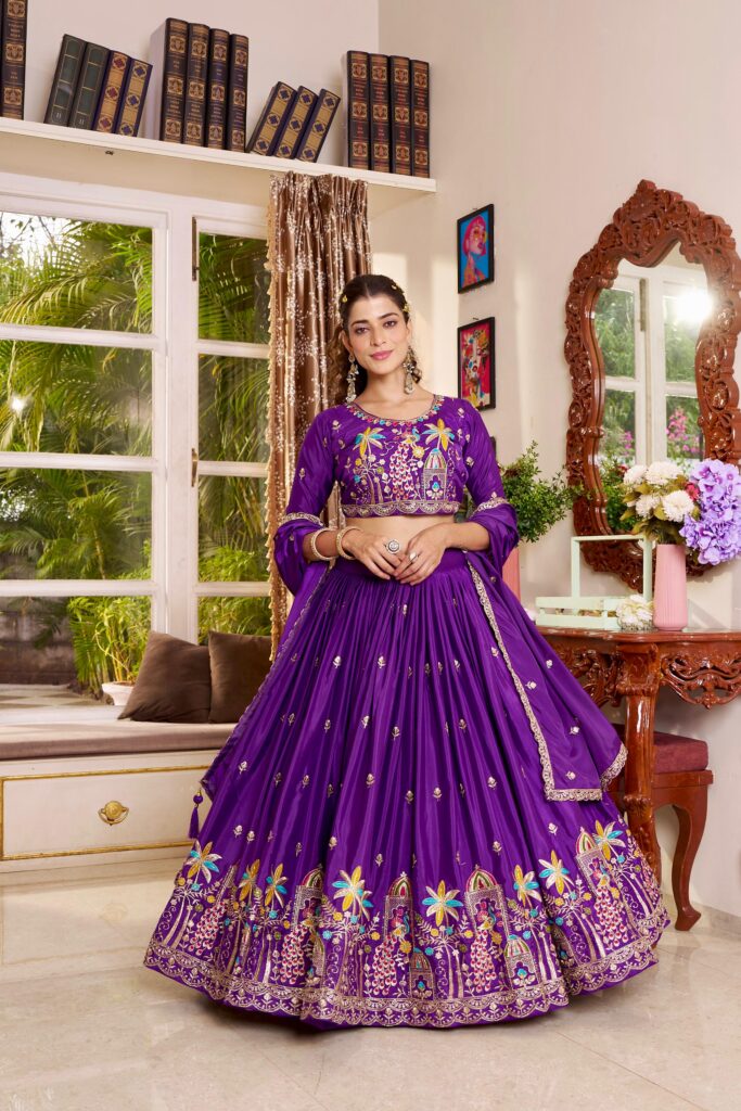 Rageshvari Creation Pure Crepe Silk Heavy Sequins & Thread Lehenga Choli Set