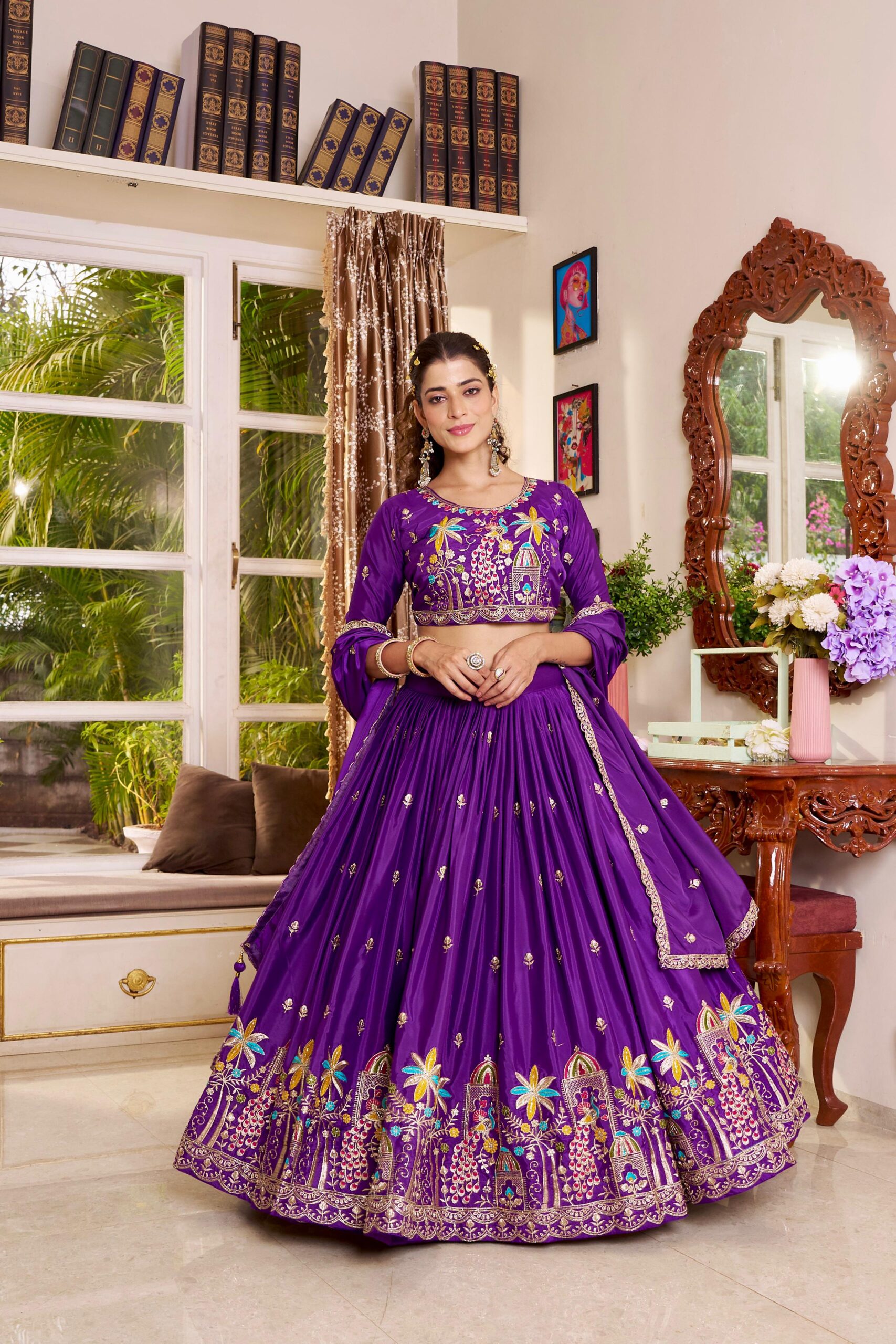 Rageshvari Creation Pure Crepe Silk Heavy Sequins & Thread Lehenga Choli Set