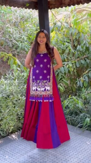Rageshvari Creation Navratri Special Vichitra Silk 6-Meter Flair Lehenga Choli with Embroidered Shrug