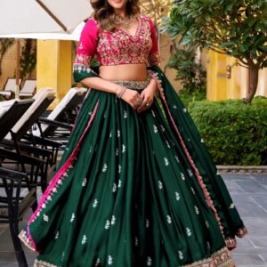 Rageshvari Creation Green Chinon Semi-Stitched Lehenga Choli Set with Zari Embroidery