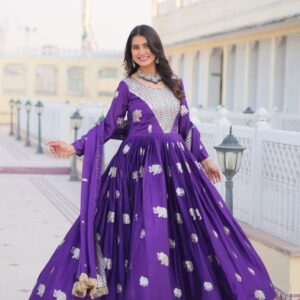 Rageshvari Creation Fox Georgette Festive Long Gown with Heavy 3mm Sequins Embroidery and Dupatta Set
