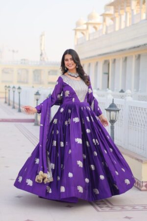 Rageshvari Creation Fox Georgette Festive Long Gown with Heavy 3mm Sequins Embroidery and Dupatta Set