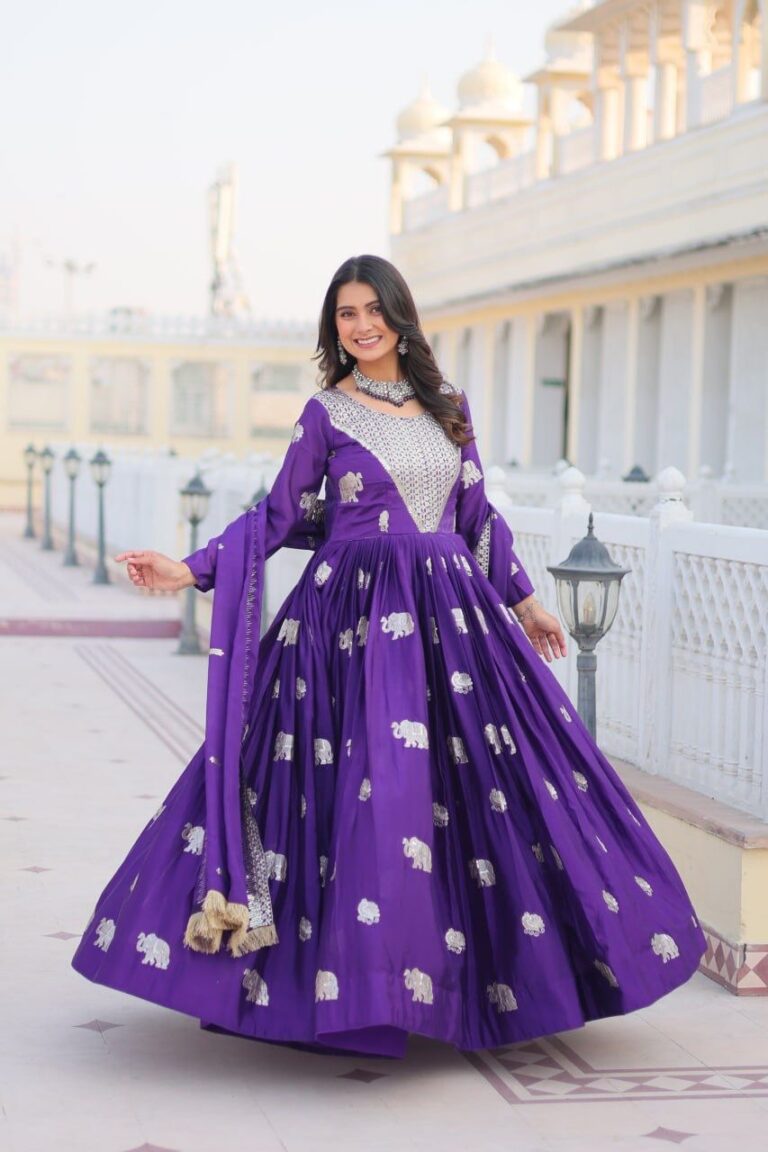 Rageshvari Creation Fox Georgette Festive Long Gown with Heavy 3mm Sequins Embroidery and Dupatta Set