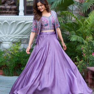 Rageshvari Creation Pure Vichitra Silk 3-Piece Lehenga Choli with Embroidered Koti Jacket Set