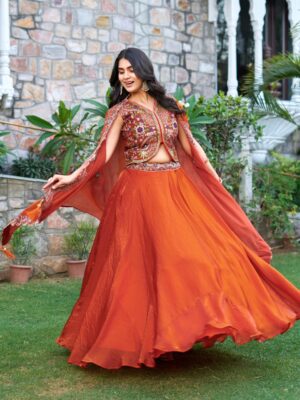 Rageshvari Creation Pure Fendy Silk Heavy Sequins Lehenga Choli with Shrug Style Dupatta