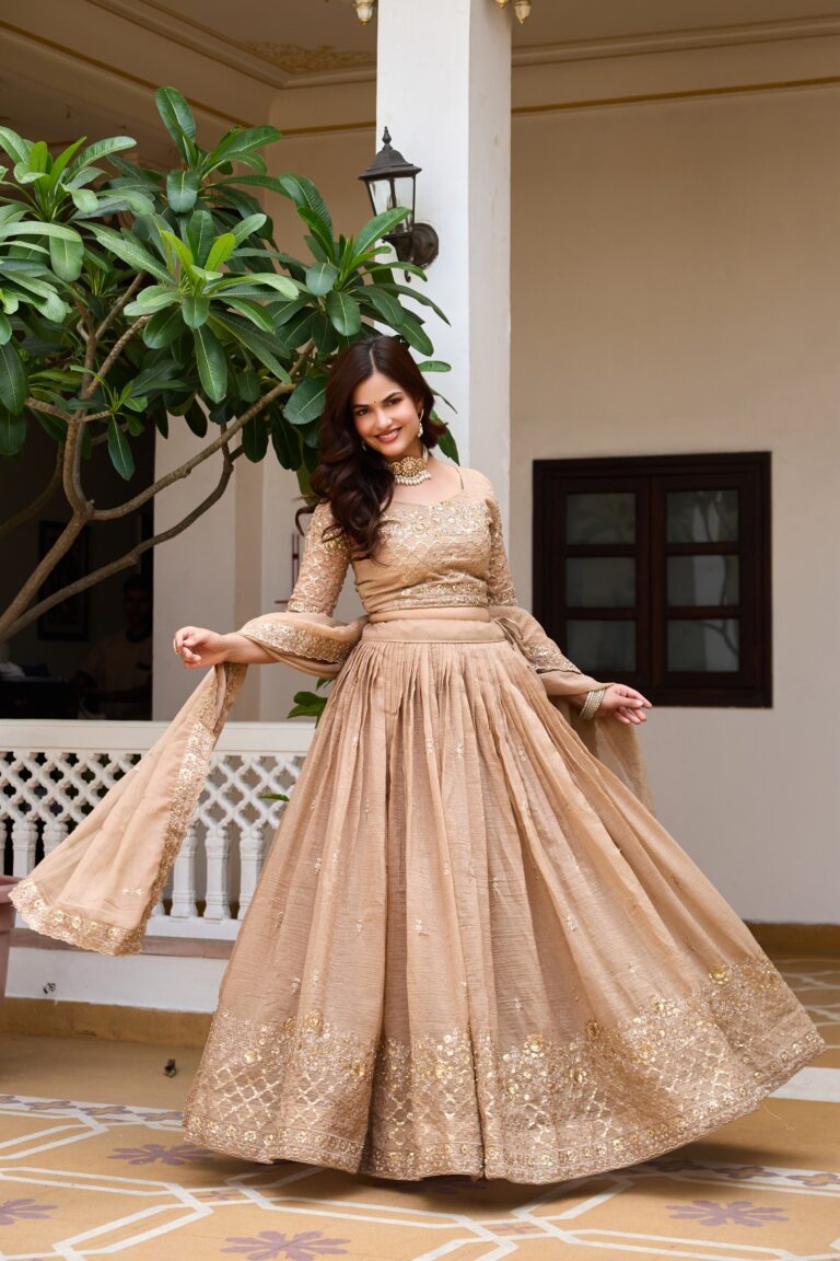Rageshvari Creation Pure Crunchy Silk Heavy Sequins Embroidered Wedding Lehenga Choli Set