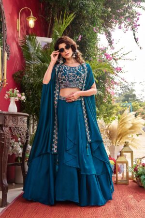 Rageshvari Creation Pure Vichitra Silk Moti Beads & Sequins Lehenga Choli with Shrug Style Dupatta