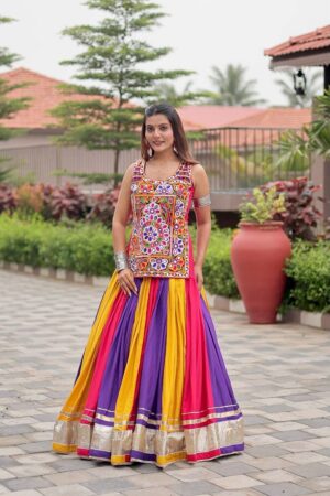 Rageshvari Creation Navratri Special Pure Cotton 6-Meter Flair Gamthi & Real Mirror Work Lehenga Choli