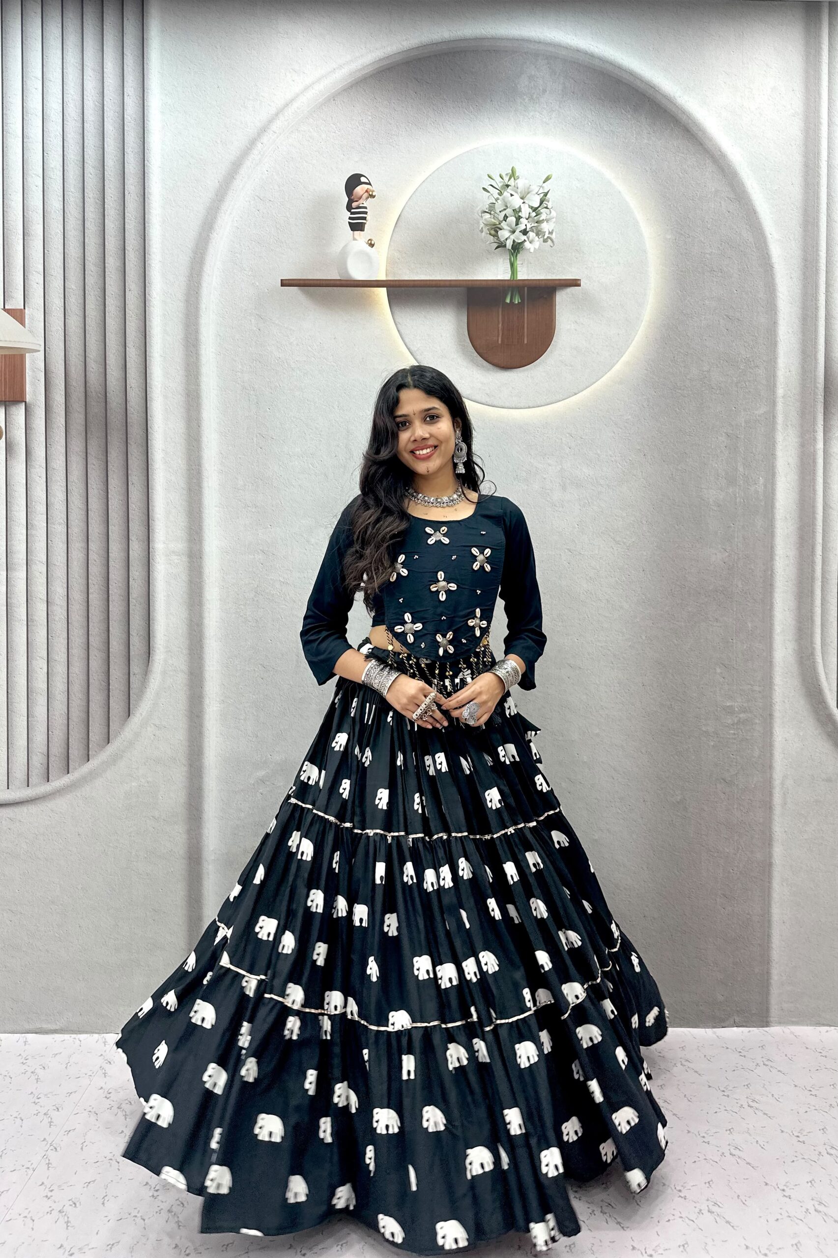 Rageshvari Creation Navratri Special Pure Cotton 9-Meter Flair Hand Work & Real Kodi Lehenga Choli