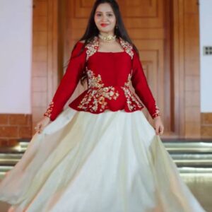 Rageshvari Creation Pure Chinon Silk Sequins & Thread Work Crop Top Lehenga Set