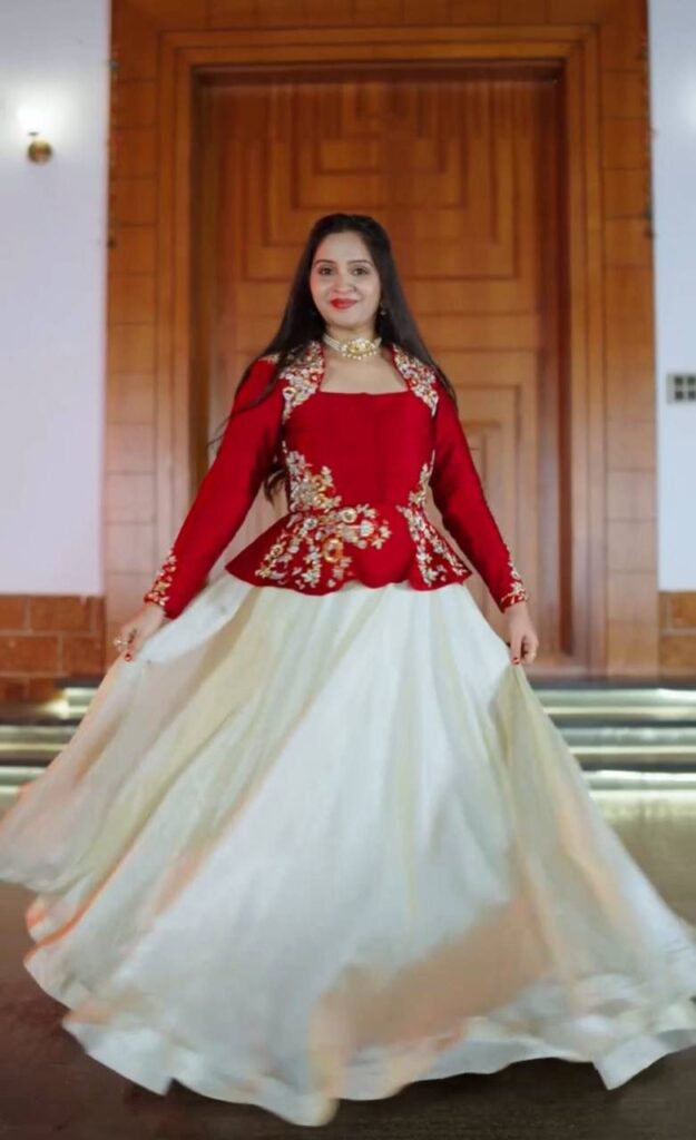 Rageshvari Creation Pure Chinon Silk Sequins & Thread Work Crop Top Lehenga Set