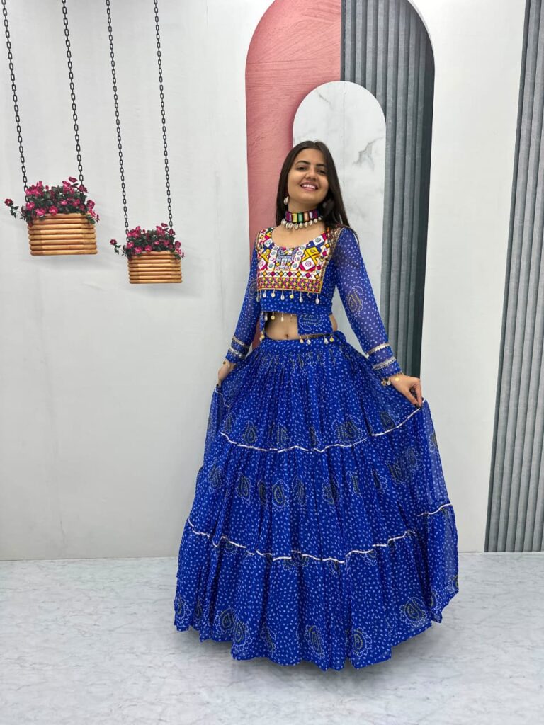 Rageshwari Fashion Navratri Special Embroidered Georgette Lehenga Choli with 9-Meter Big Flair