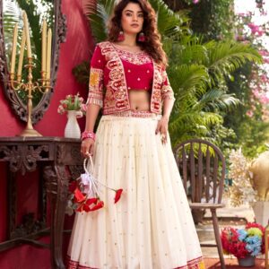 Rageshwari Fashion Pure Vichitra Silk Lehenga Choli with Embroidered Shrug Koti