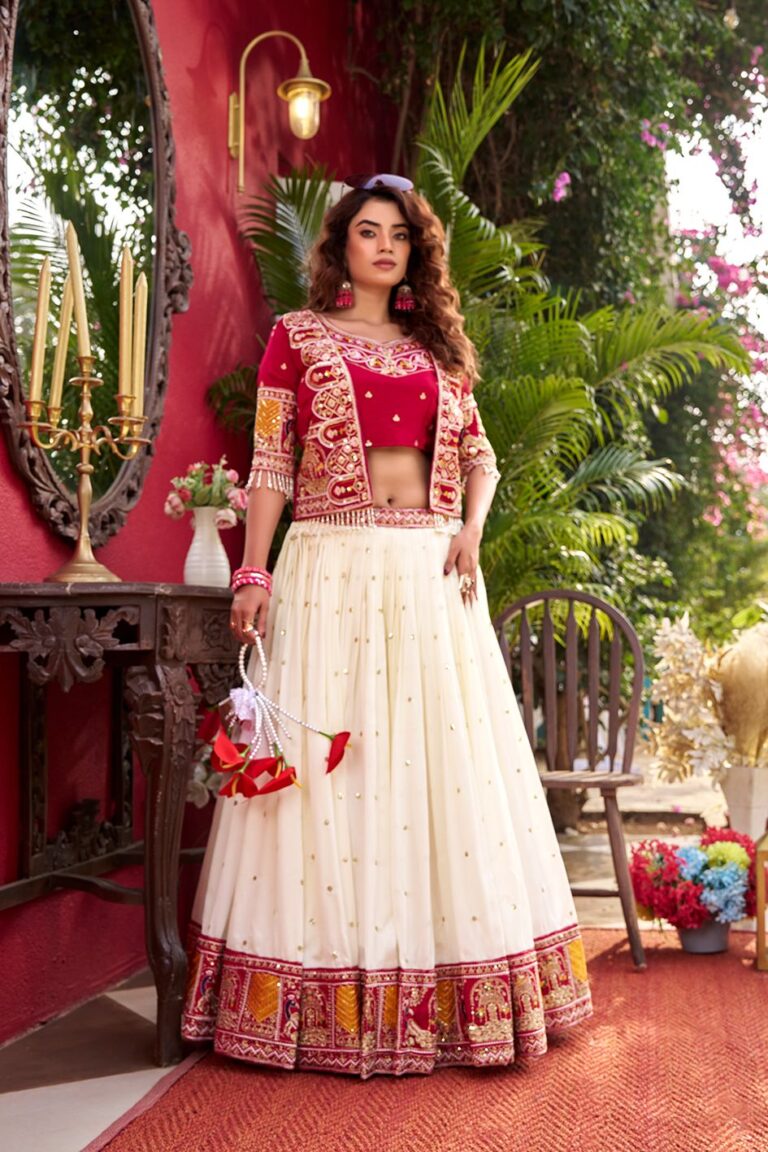 Rageshwari Fashion Pure Vichitra Silk Lehenga Choli with Embroidered Shrug Koti