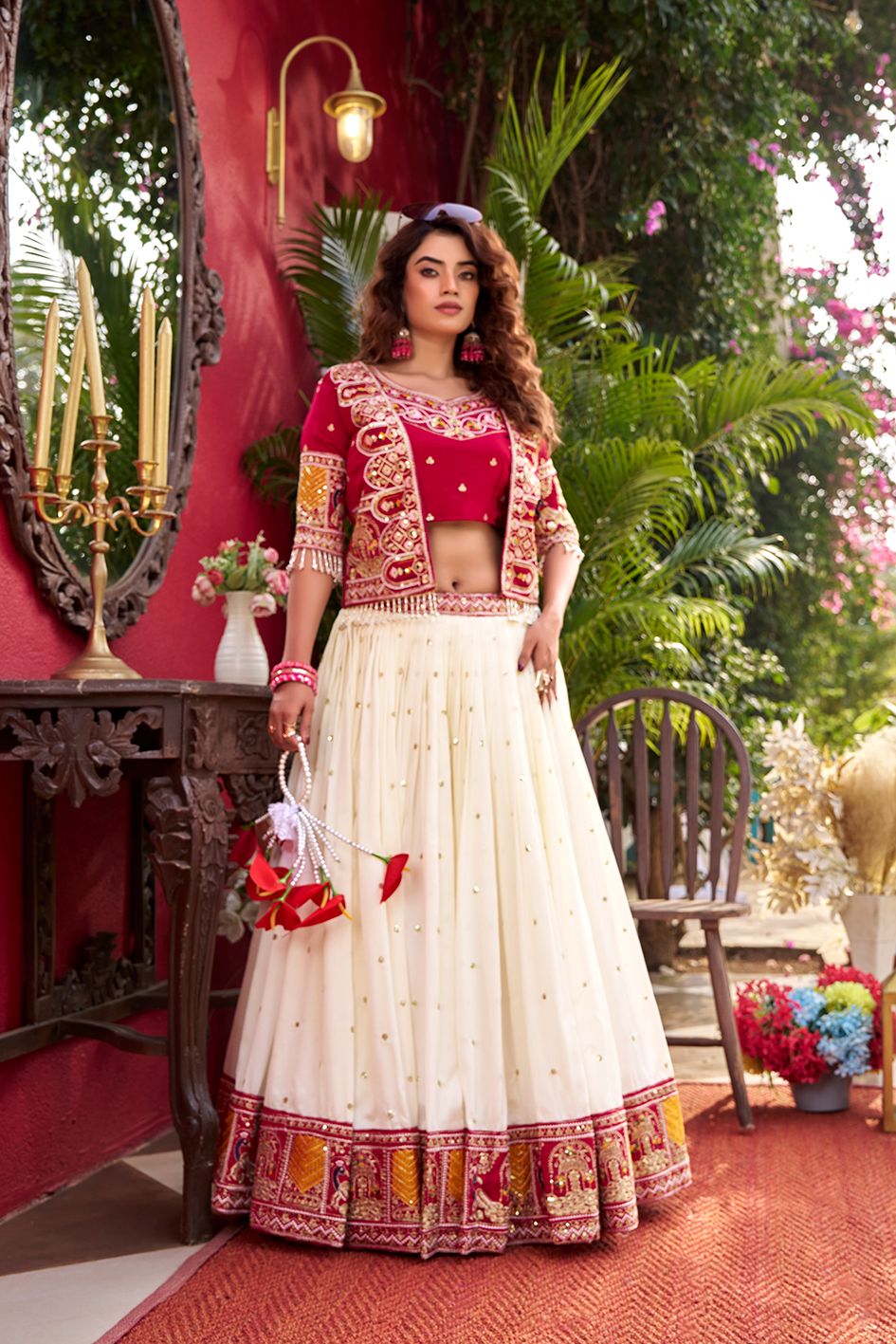 Rageshwari Fashion Pure Vichitra Silk Lehenga Choli with Embroidered Shrug Koti