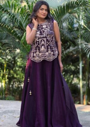 Rageshvari Fashion Pure Vichitra Silk 3-Piece Lehenga Choli with Embroidered Shrug (8.5-Meter Flair)