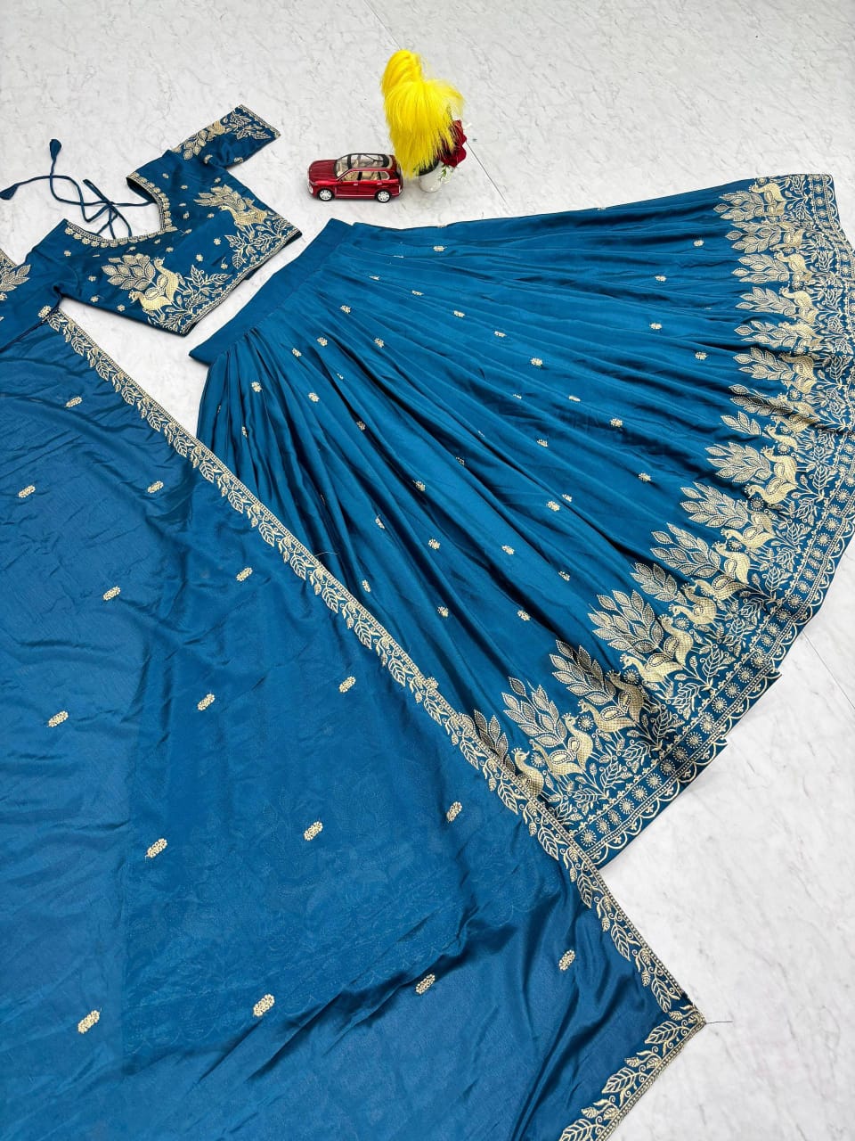 Rageshvari Creation Real Model Chinon Lehenga Choli with Embroidered Thread Work & Matching Dupatta - Image 2